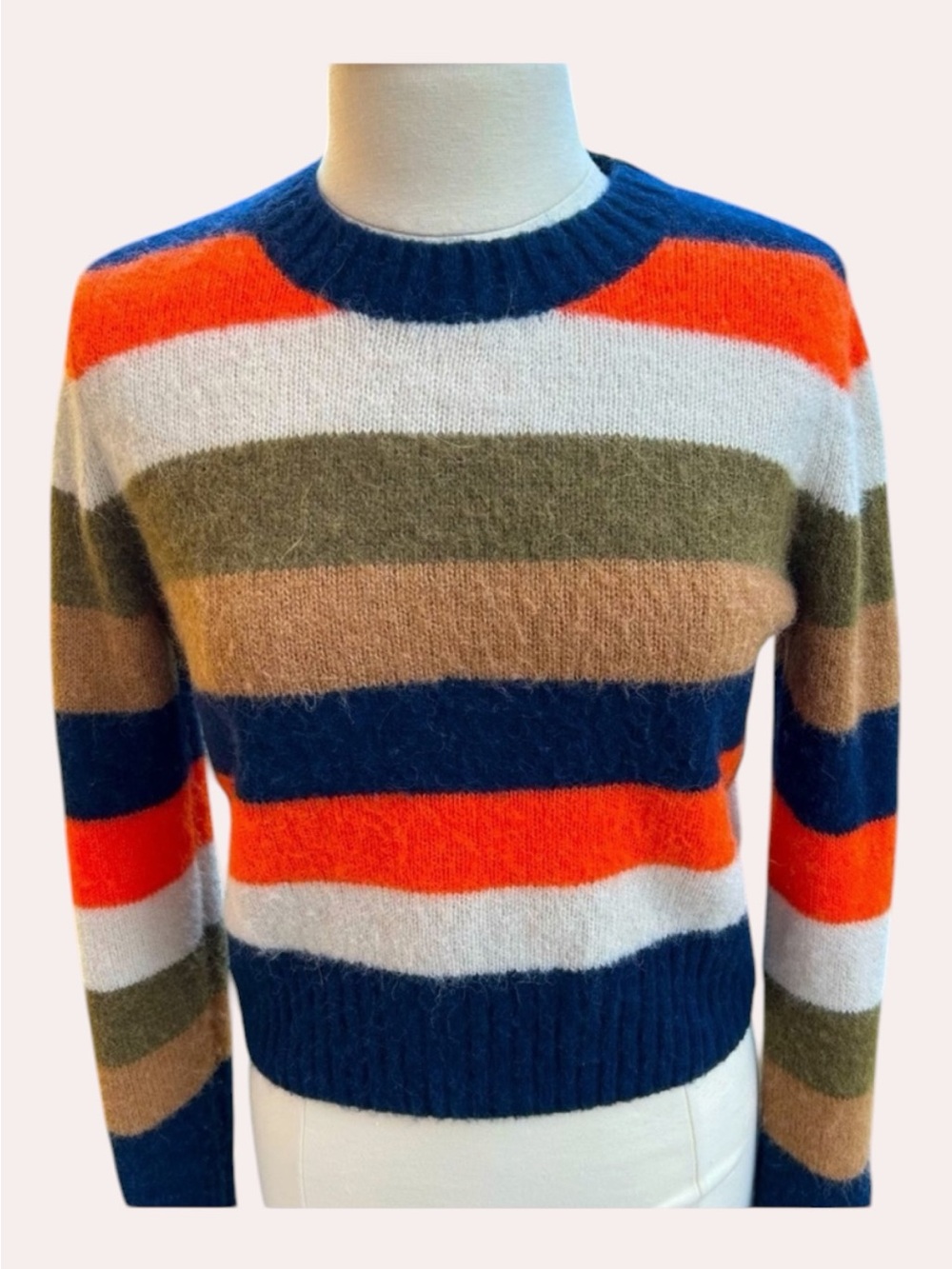 COS Alpaca Wool Blend Multicolor Striped Sweater | Crew Neck Color-block Size S